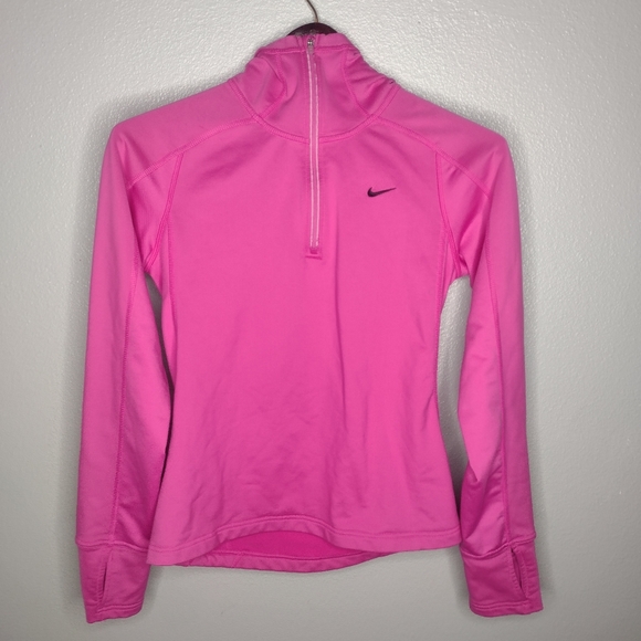Nike Jackets & Blazers - Nike Women's Pullover Jacket Top Small Pink Hood 1/4 Zip FitDry Thumbholes B16